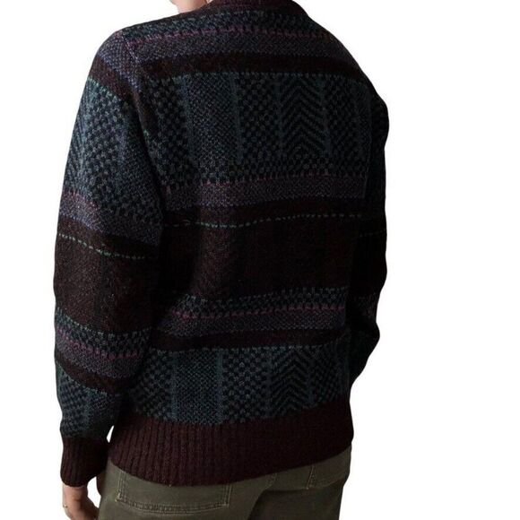 Vintage Unisex Rainbow 100% Wool Geometric Oversized Stripe Grandpa Sweater Sz S - Picture 6 of 6